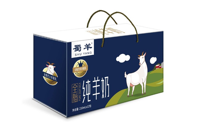 蜀羊全脂純羊奶包裝設計-卡通元素手繪、利樂包設計、外箱包裝創意設計